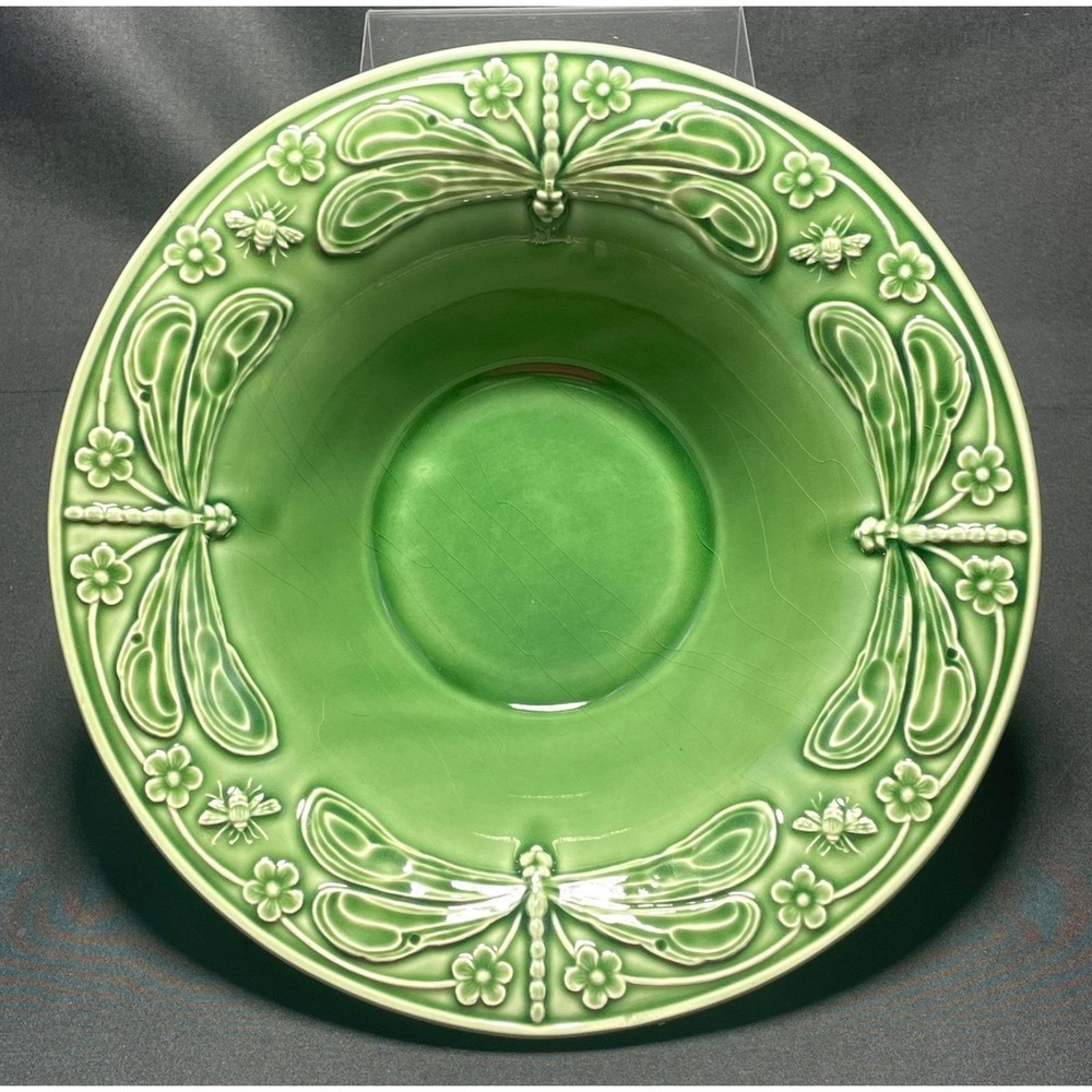 Bordallo Pinheiro Dragonfly Majolica 10.5" Serving Bowl -Flowers Green